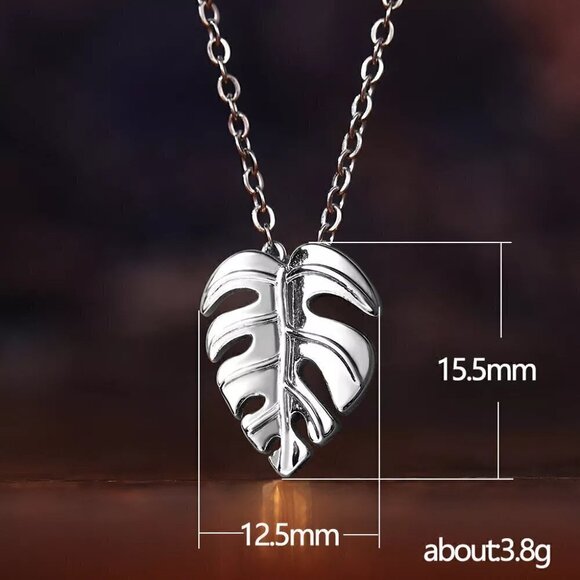 ⚡925 Silver Plated Classic Banana Leaf Pendant Necklace, MARR9478 - Picture 3 of 3